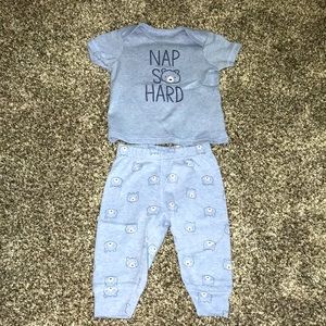 Child of Mine by Carters Blue 2 Piece Bear “Nap So Hard” Outfit Size 3-6 Months